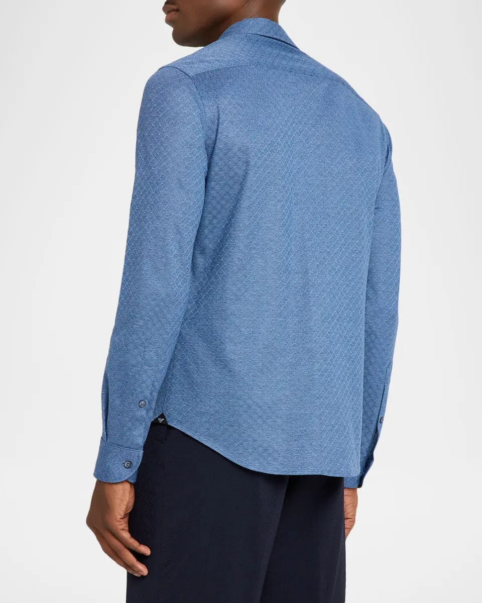 Emporio Armani Men's Cotton Diamond-Jacquard Sport Shirt | Thumbnail 3 Emporio Armani Men's Cotton Diamond-Jacquard Sport Shirt | Thumbnail 3