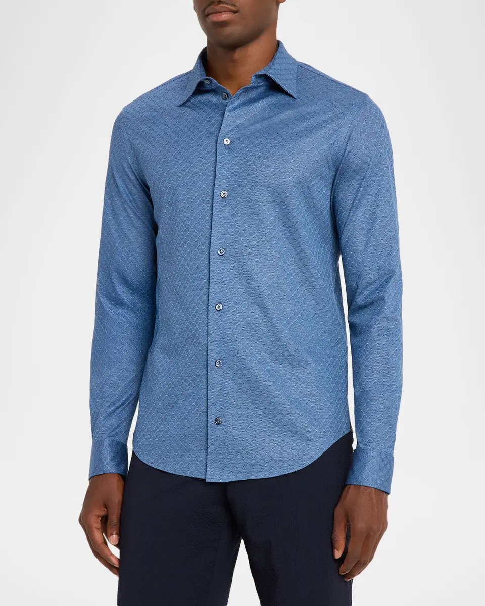 Emporio Armani Men's Cotton Diamond-Jacquard Sport Shirt | Thumbnail 4 Emporio Armani Men's Cotton Diamond-Jacquard Sport Shirt | Thumbnail 4
