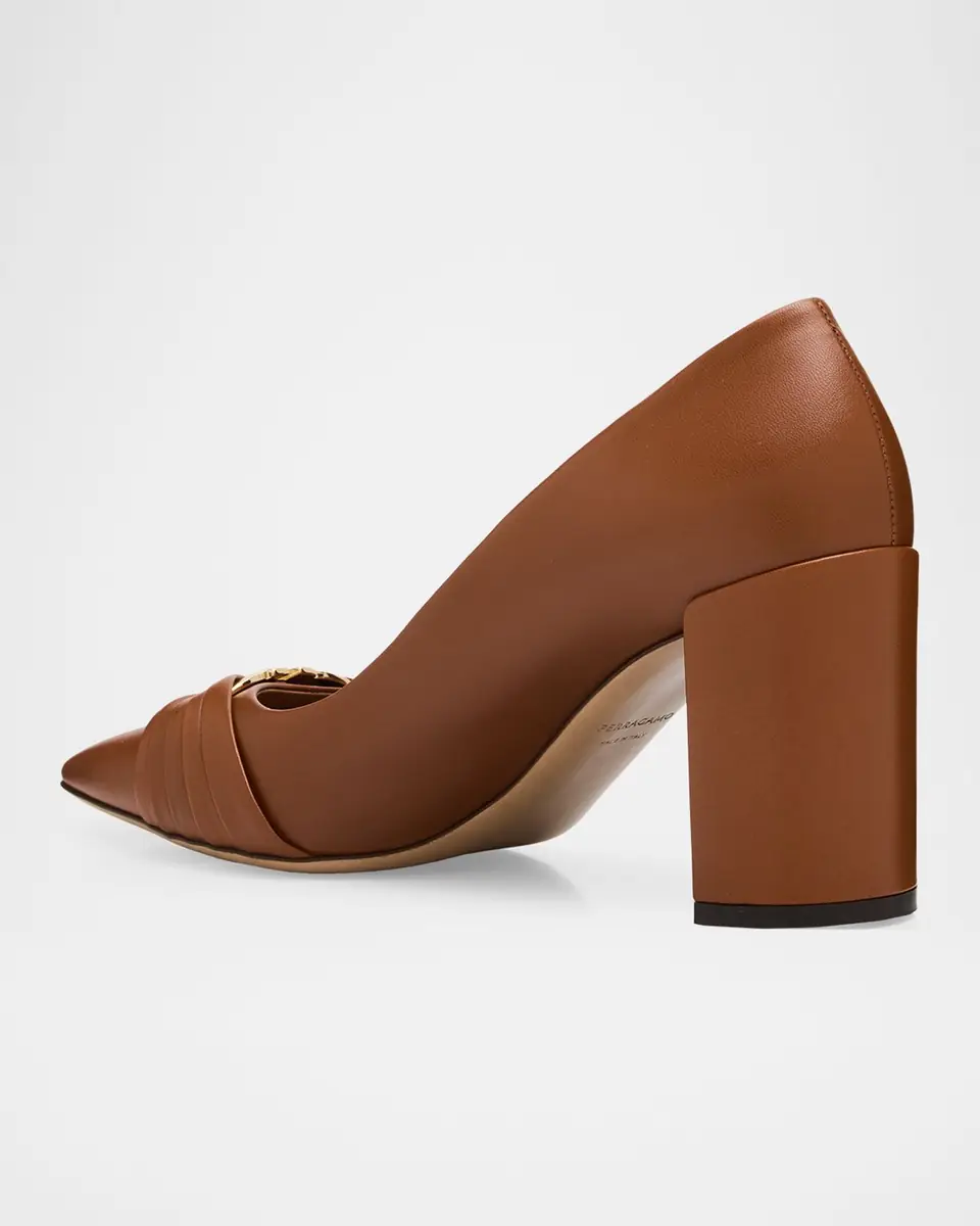 Ferragamo Tillya 70mm Leather Block-Heel Pumps with Gancini Ornament | Thumbnail 3 Ferragamo Tillya 70mm Leather Block-Heel Pumps with Gancini Ornament | Thumbnail 3