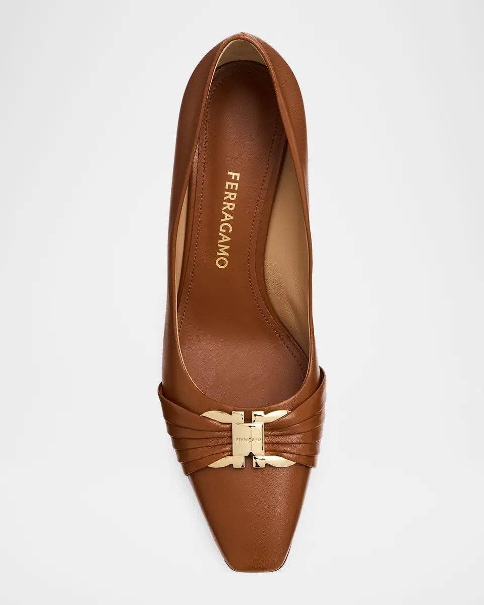 Ferragamo Tillya 70mm Leather Block-Heel Pumps with Gancini Ornament | Thumbnail 5 Ferragamo Tillya 70mm Leather Block-Heel Pumps with Gancini Ornament | Thumbnail 5