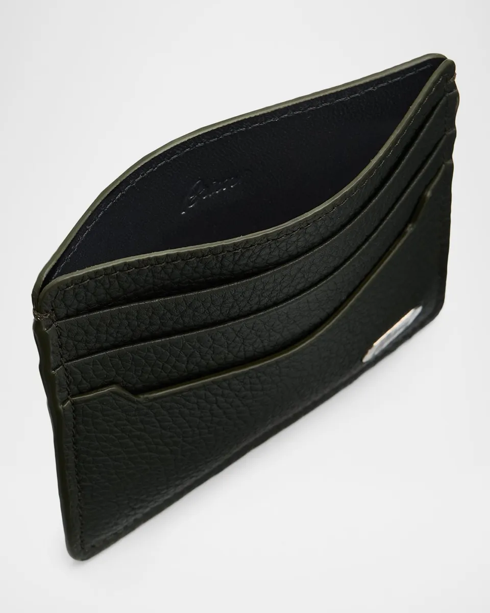 Brioni Men's Hammered Metal Plaque Card Holder in Grained Leather | Thumbnail 3