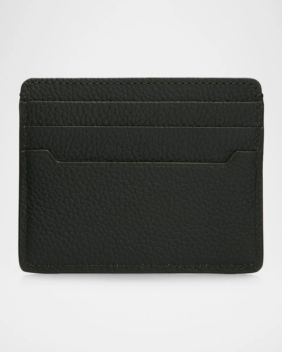 Brioni Men's Hammered Metal Plaque Card Holder in Grained Leather | Thumbnail 4