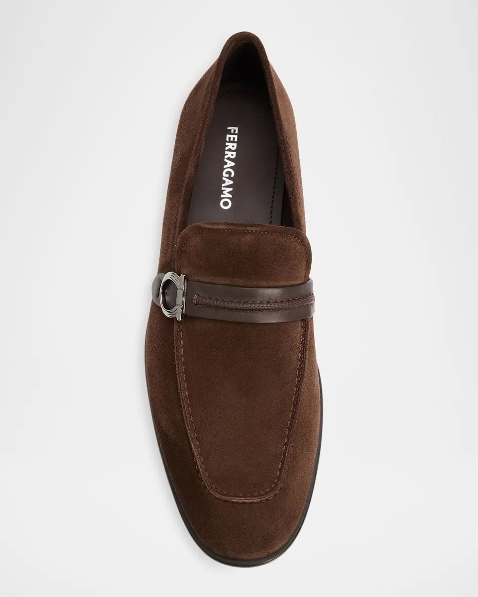 Ferragamo Men's Terence Suede Side-Gancio Loafers | Thumbnail 6 Ferragamo Men's Terence Suede Side-Gancio Loafers | Thumbnail 6