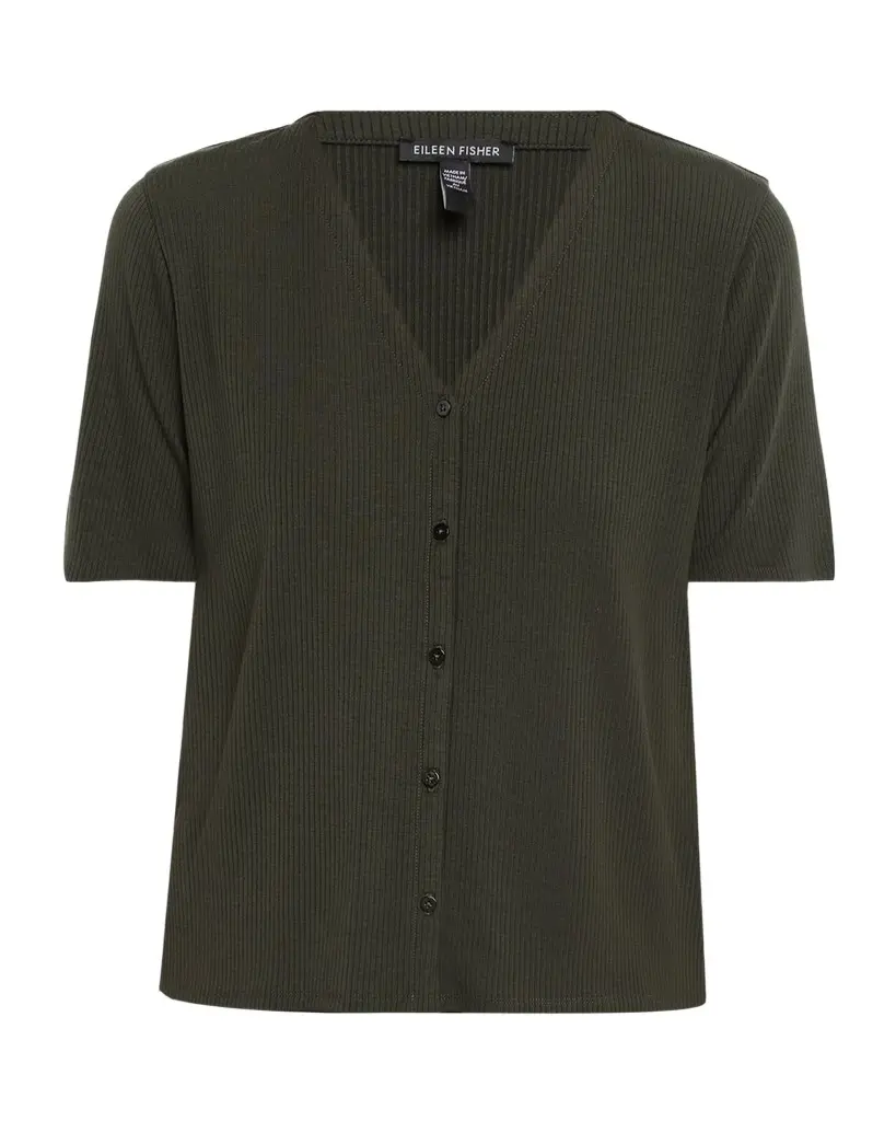 Eileen Fisher V-Neck Rib Knit Jersey Top | Image 1 Eileen Fisher V-Neck Rib Knit Jersey Top | Image 1