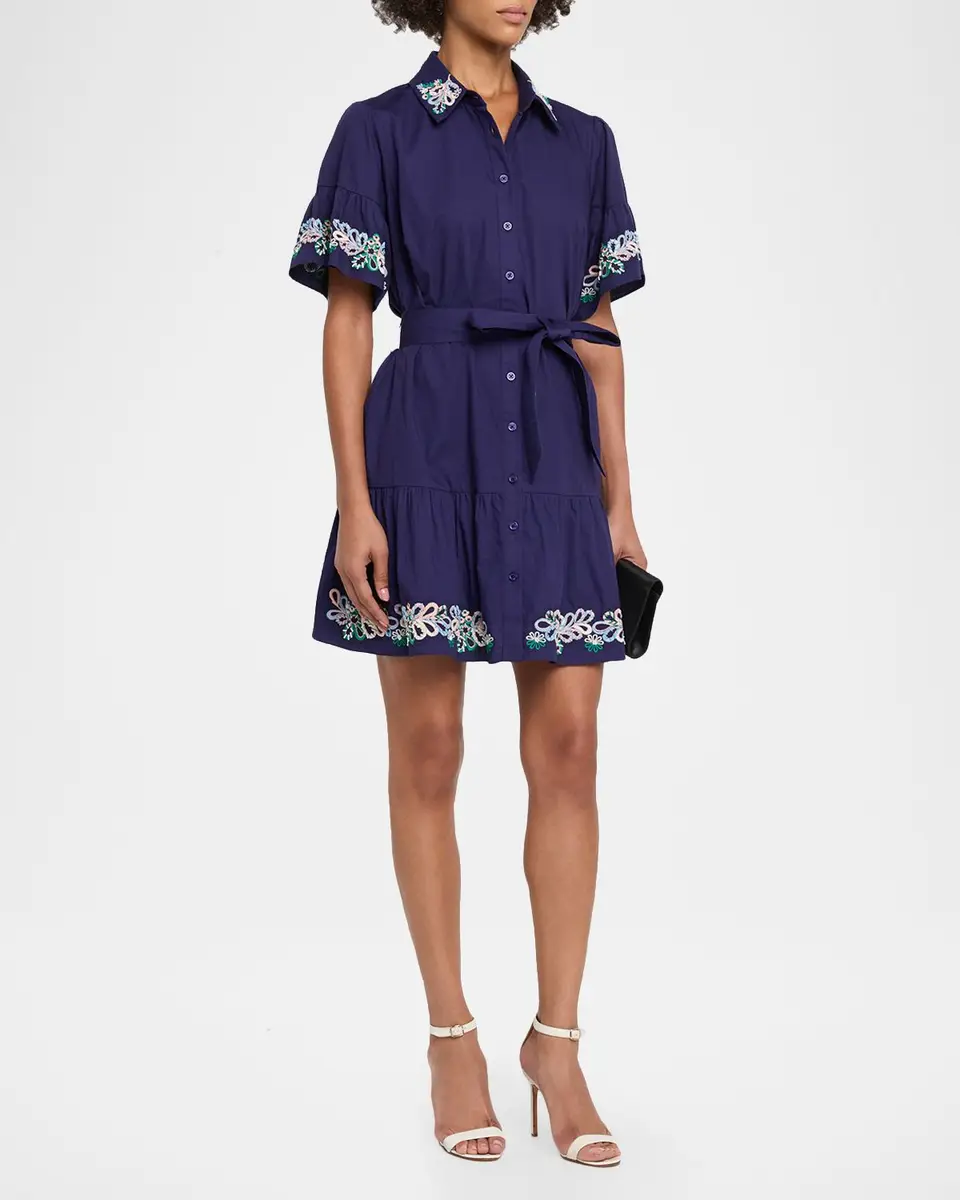 Shoshanna Lima Embroidered Flounce Cotton Mini Dress | Thumbnail 4 Shoshanna Lima Embroidered Flounce Cotton Mini Dress | Thumbnail 4