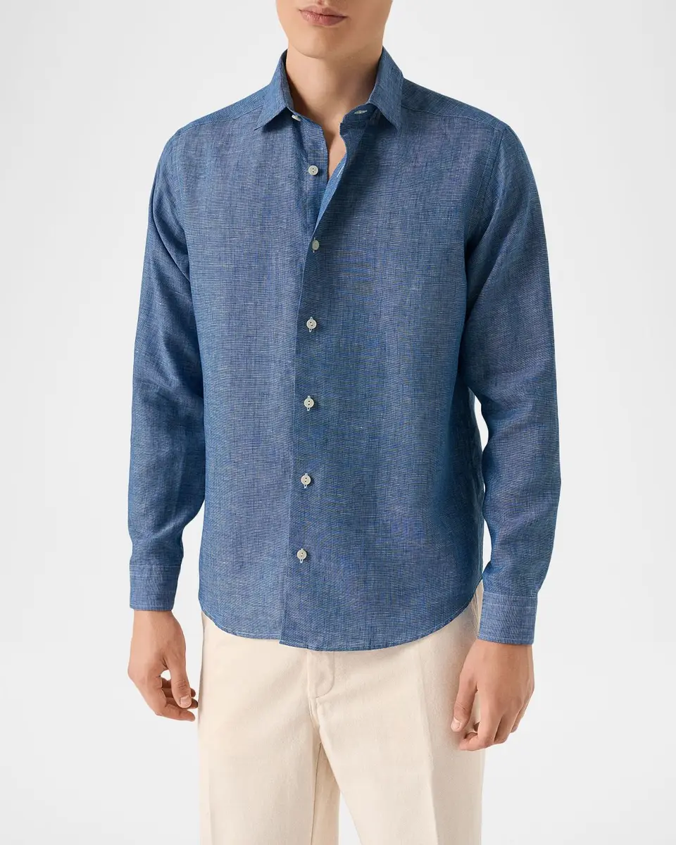 Eton Men's Solid Linen Button-Down Shirt | Thumbnail 3 Eton Men's Solid Linen Button-Down Shirt | Thumbnail 3