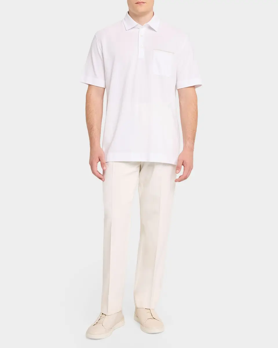 Zegna Men's Cotton Pique Leather-Trim Pocket Polo Shirt | Thumbnail 2 Zegna Men's Cotton Pique Leather-Trim Pocket Polo Shirt | Thumbnail 2
