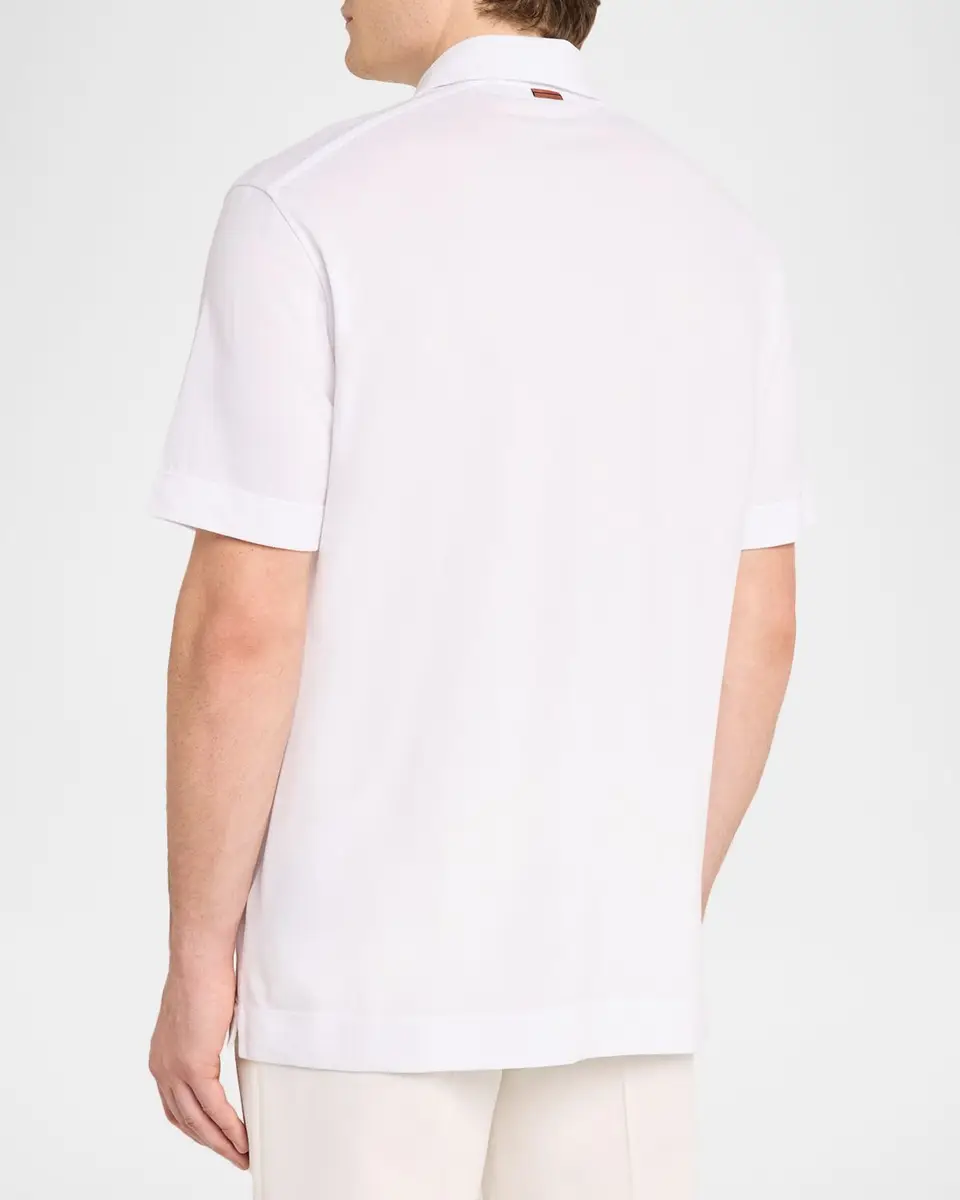 Zegna Men's Cotton Pique Leather-Trim Pocket Polo Shirt | Thumbnail 3 Zegna Men's Cotton Pique Leather-Trim Pocket Polo Shirt | Thumbnail 3