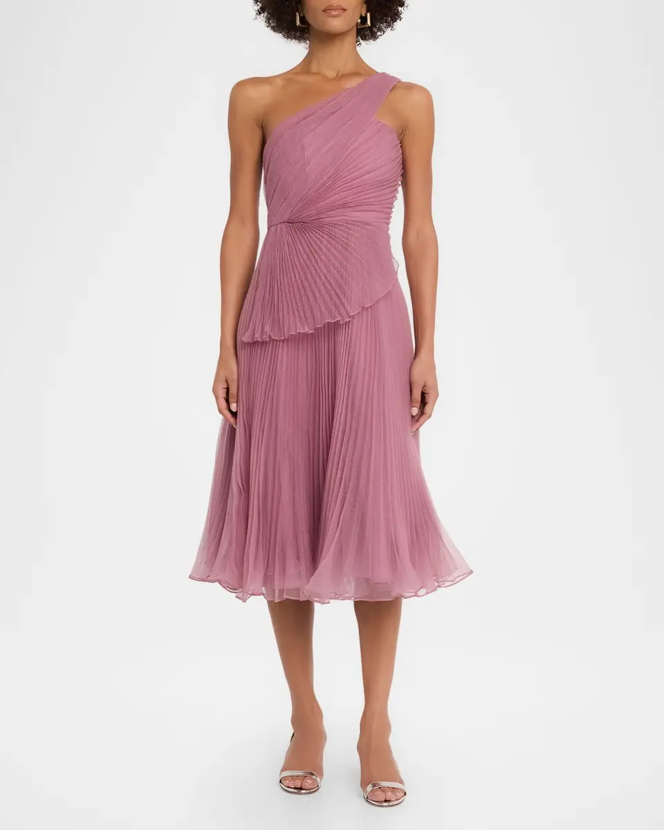 THEIA Cece Pleated One-Shoulder Organza Midi Dress | Thumbnail 2 THEIA Cece Pleated One-Shoulder Organza Midi Dress | Thumbnail 2