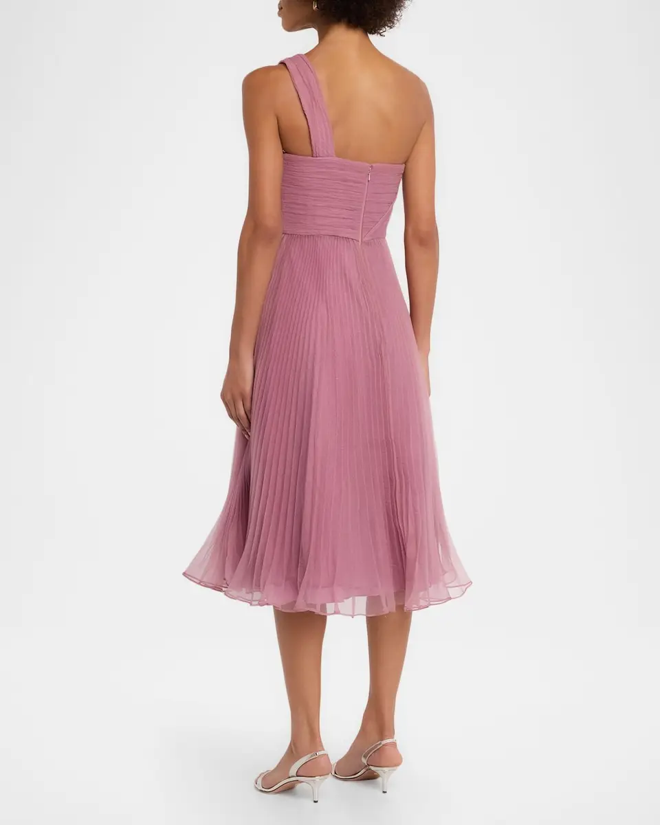 THEIA Cece Pleated One-Shoulder Organza Midi Dress | Thumbnail 3 THEIA Cece Pleated One-Shoulder Organza Midi Dress | Thumbnail 3