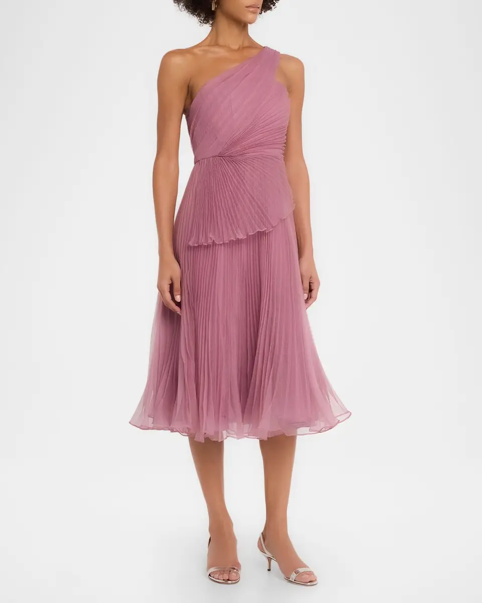 THEIA Cece Pleated One-Shoulder Organza Midi Dress | Thumbnail 4 THEIA Cece Pleated One-Shoulder Organza Midi Dress | Thumbnail 4