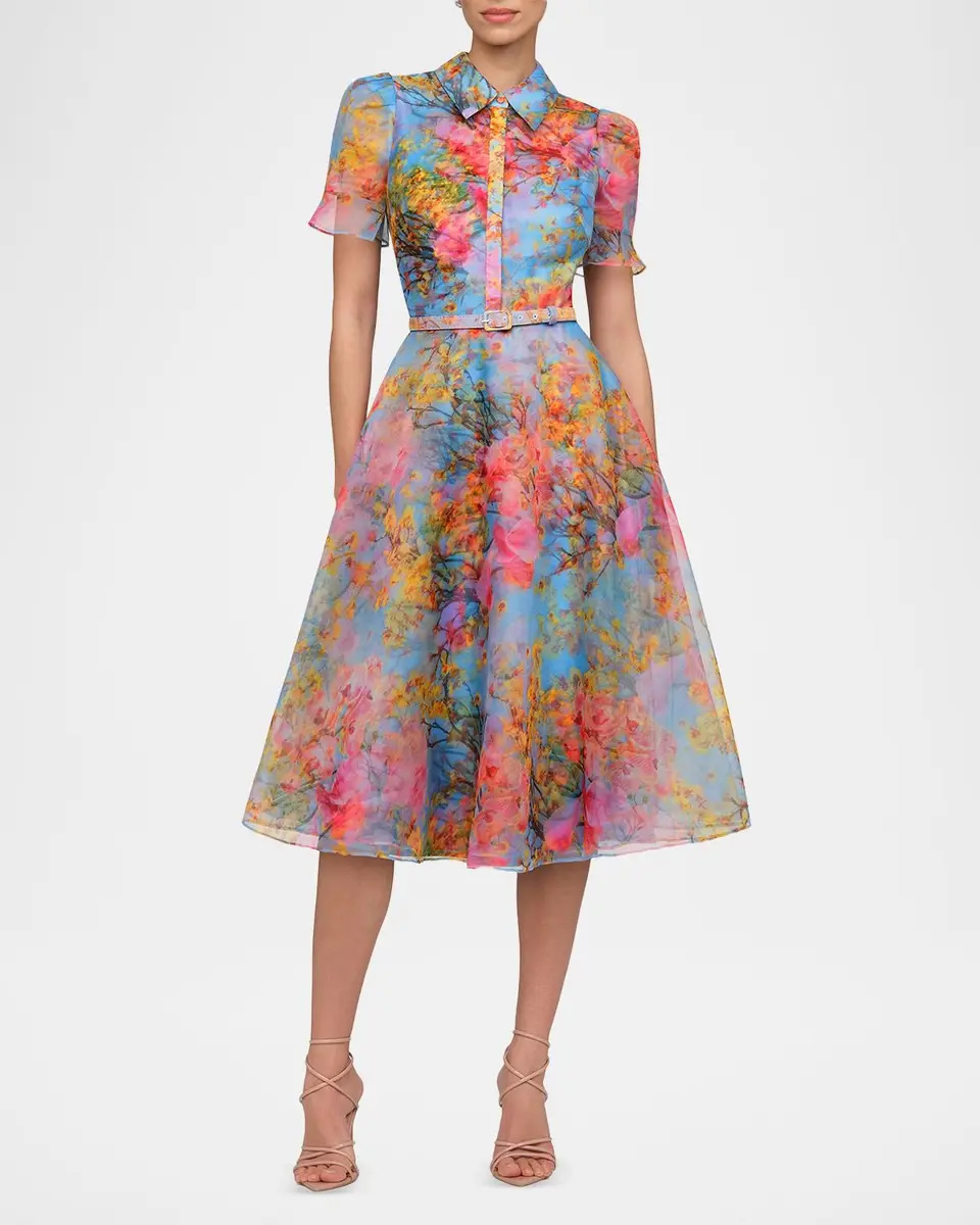 THEIA Marcel Floral-Print Organza Midi Dress | Thumbnail 2