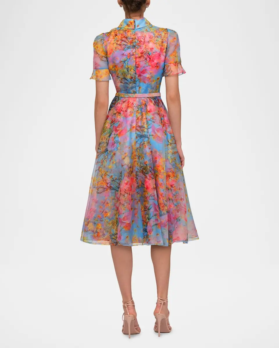 THEIA Marcel Floral-Print Organza Midi Dress | Thumbnail 3