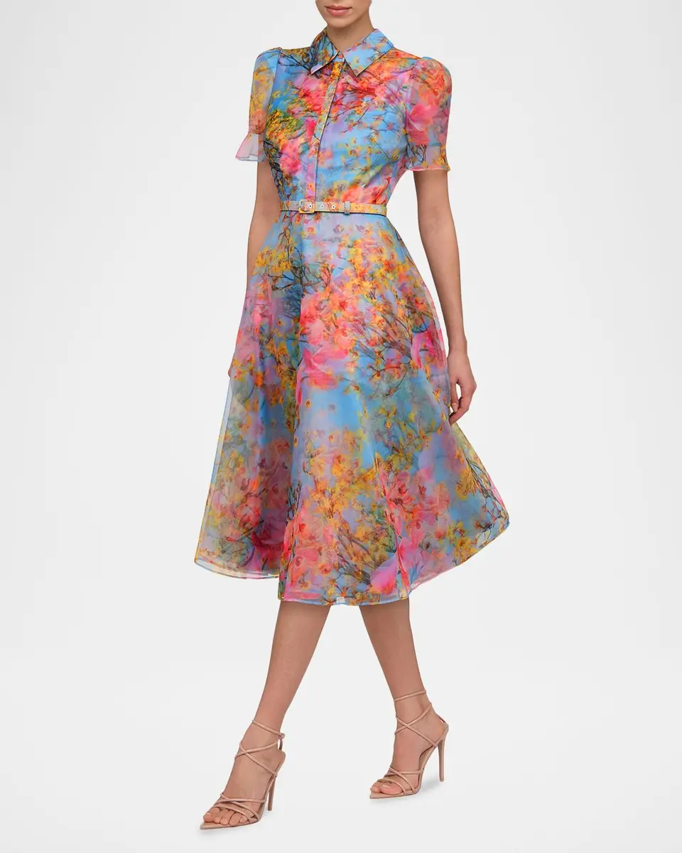THEIA Marcel Floral-Print Organza Midi Dress | Thumbnail 4