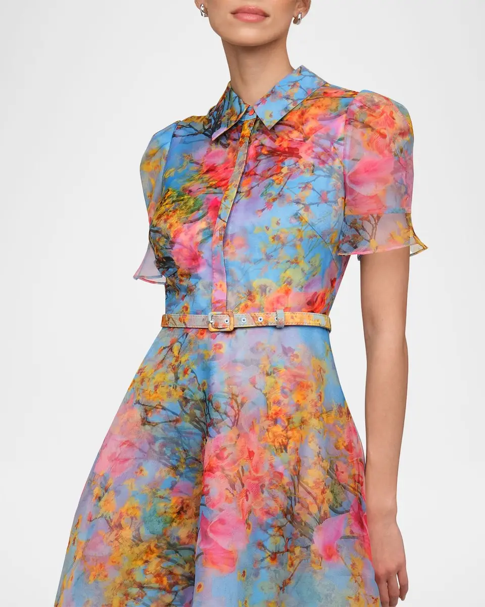 THEIA Marcel Floral-Print Organza Midi Dress | Thumbnail 5