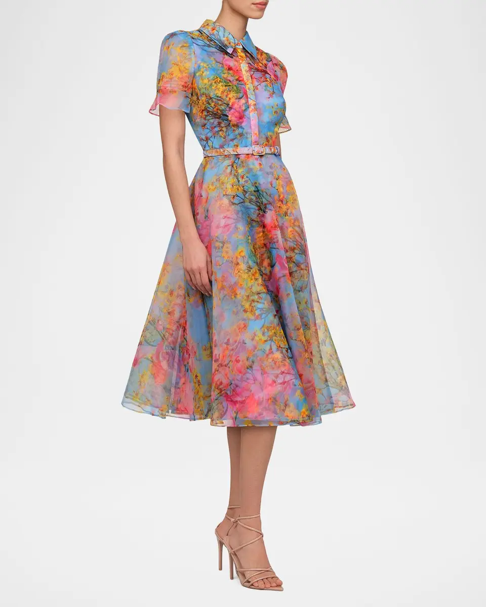 THEIA Marcel Floral-Print Organza Midi Dress | Thumbnail 6