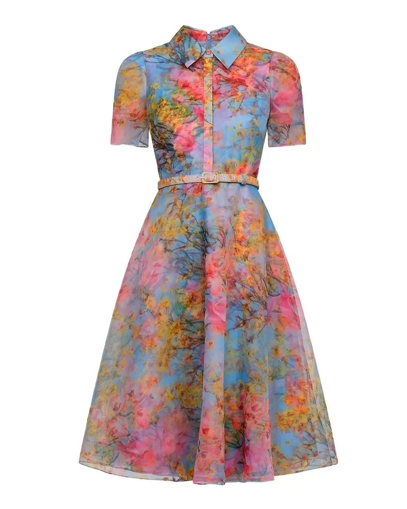 Theia Marcel Floral-Print Organza Midi Dress | Image 1 Theia Marcel Floral-Print Organza Midi Dress | Image 1