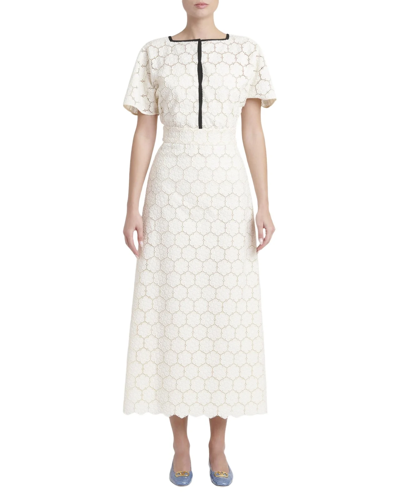 Broderie Anglaise Short-Sleeve Midi Dress
