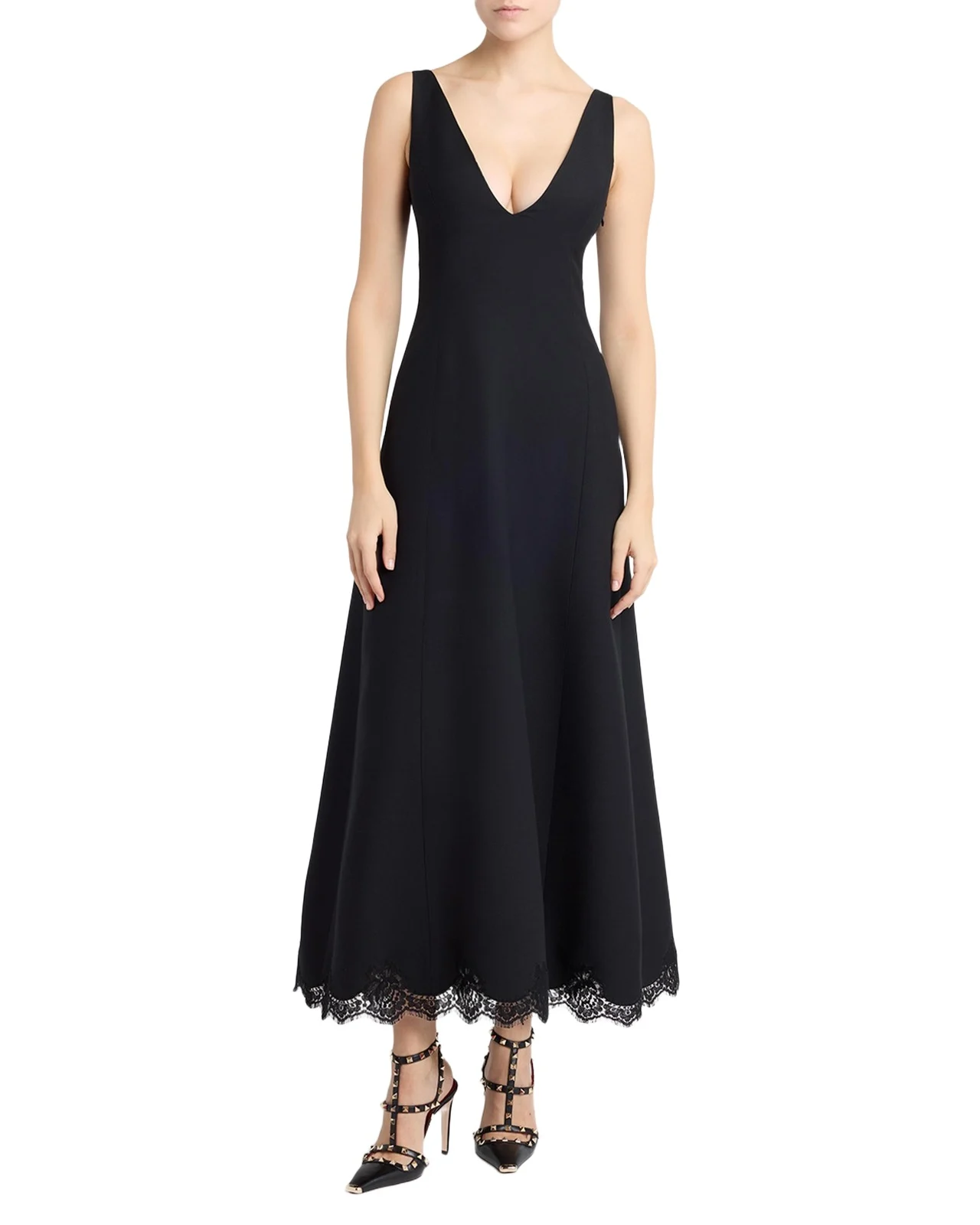 Plunging Lace Scalloped Ankle Dress Plunging Lace Scalloped Ankle Dress