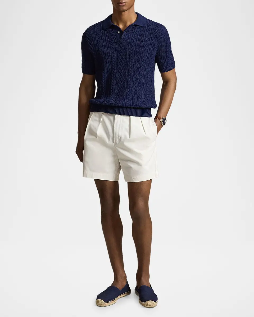 Polo Ralph Lauren Men's Cotton Aran Knit Short-Sleeve Polo Sweater | Thumbnail 2 Polo Ralph Lauren Men's Cotton Aran Knit Short-Sleeve Polo Sweater | Thumbnail 2