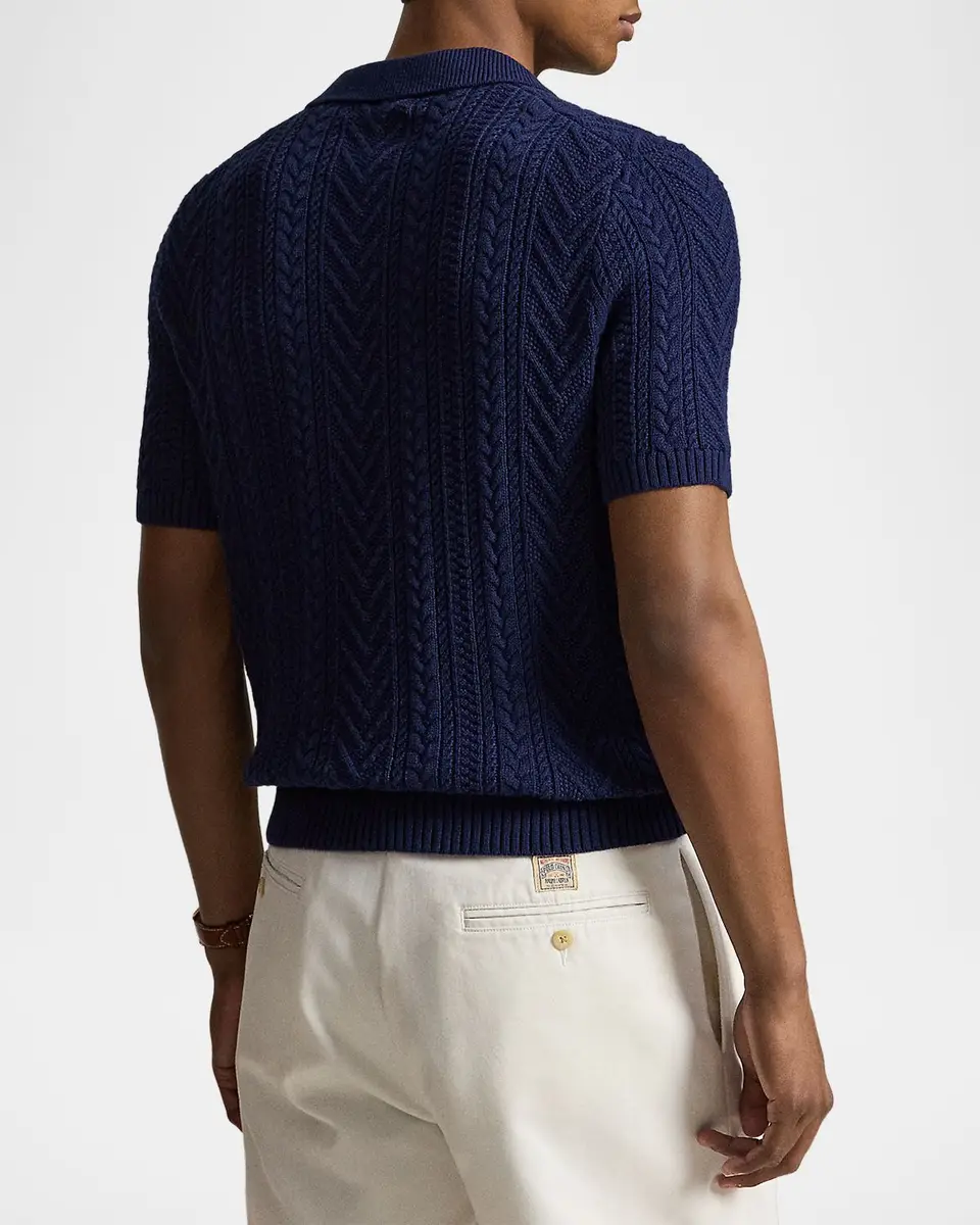 Polo Ralph Lauren Men's Cotton Aran Knit Short-Sleeve Polo Sweater | Thumbnail 3 Polo Ralph Lauren Men's Cotton Aran Knit Short-Sleeve Polo Sweater | Thumbnail 3