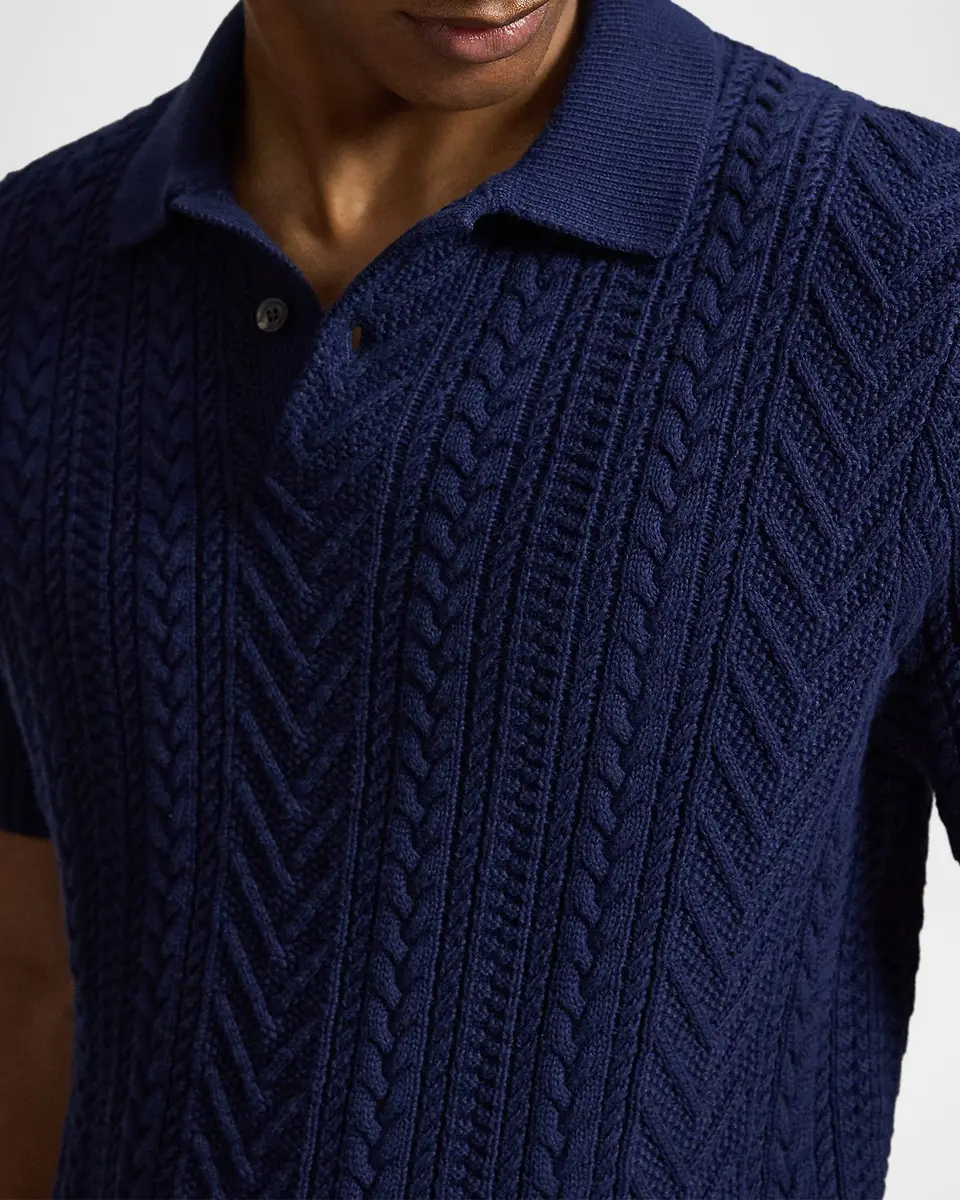 Polo Ralph Lauren Men's Cotton Aran Knit Short-Sleeve Polo Sweater | Thumbnail 5 Polo Ralph Lauren Men's Cotton Aran Knit Short-Sleeve Polo Sweater | Thumbnail 5