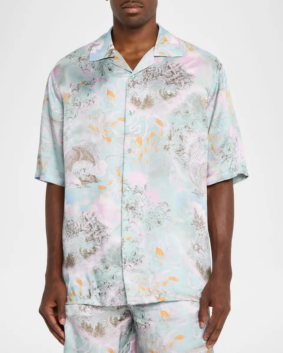 Off-White Men's Land Sky Viscose Short-Sleeve Shirt | Thumbnail 4 Off-White Men's Land Sky Viscose Short-Sleeve Shirt | Thumbnail 4