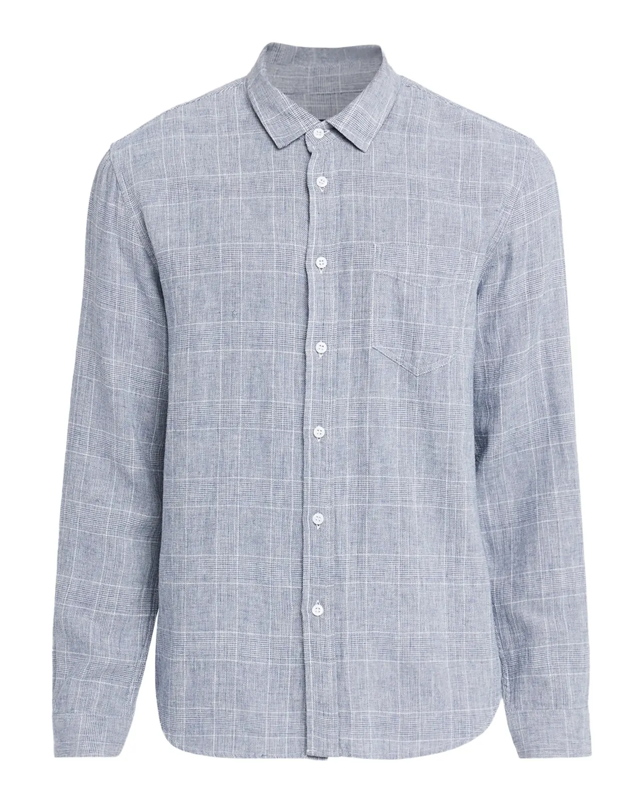 Men's Linen and Cotton Windowpane Plaid Button-Down Shirt Men's Linen and Cotton Windowpane Plaid Button-Down Shirt
