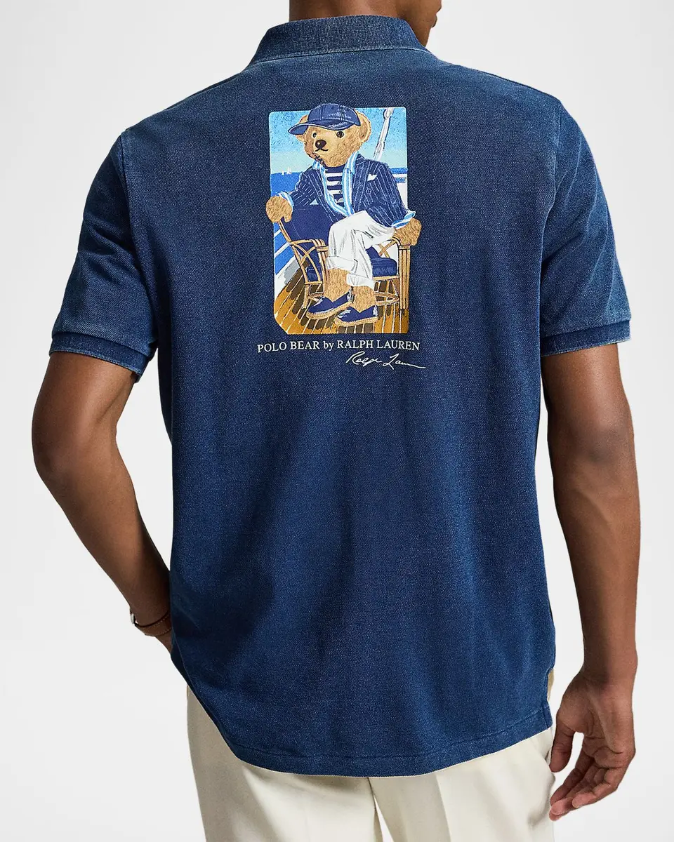Polo Ralph Lauren Men's Mesh Knit Embroidered-Bear Cotton Polo Shirt | Thumbnail 3