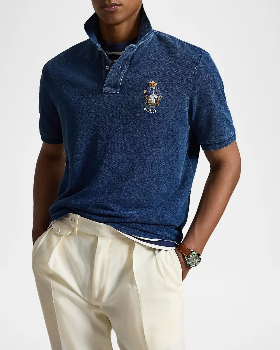 Polo Ralph Lauren Men's Mesh Knit Embroidered-Bear Cotton Polo Shirt | Thumbnail 4
