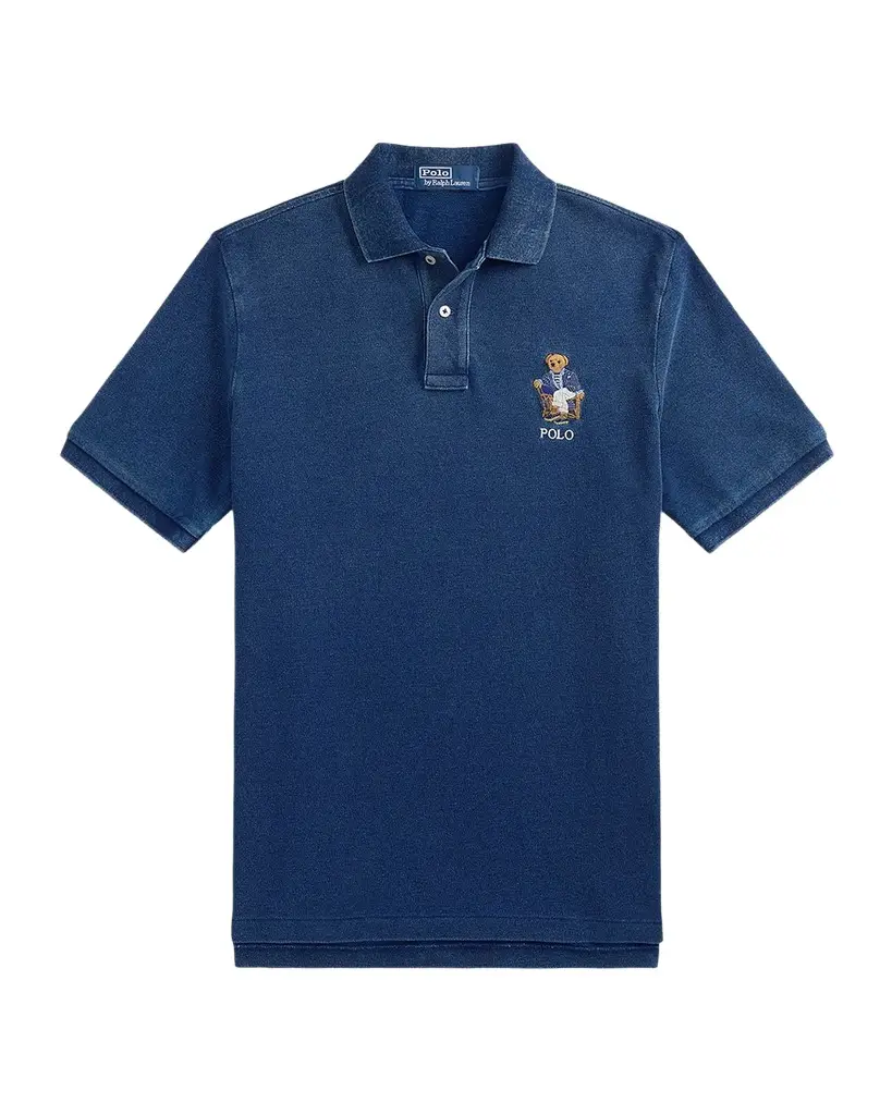Polo Ralph Lauren Men's Mesh Knit Embroidered-Bear Cotton Polo Shirt | Image 1 Polo Ralph Lauren Men's Mesh Knit Embroidered-Bear Cotton Polo Shirt | Image 1