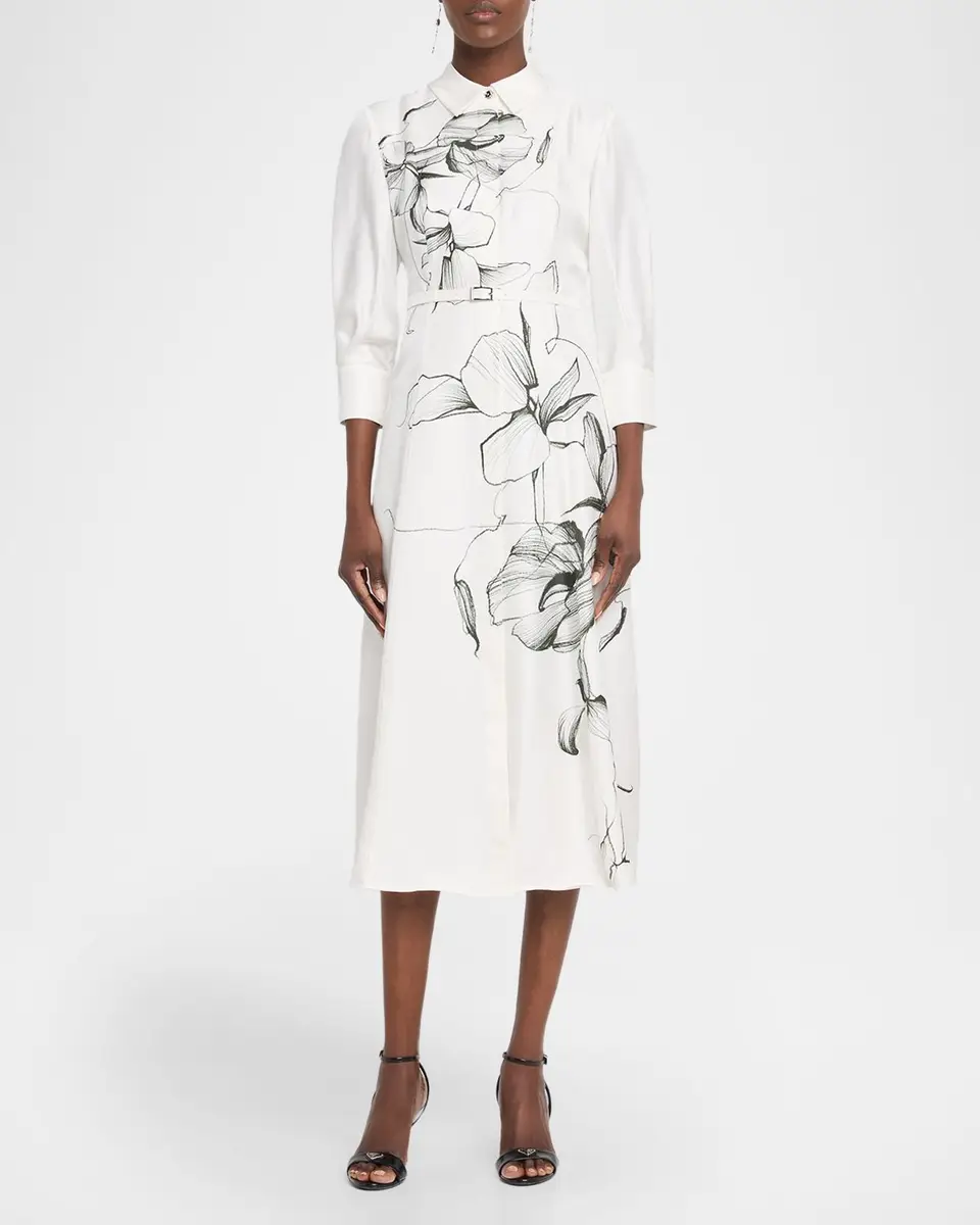 Jason Wu Collection Shadow Floral Silk Belted Midi Shirtdress | Thumbnail 2 Jason Wu Collection Shadow Floral Silk Belted Midi Shirtdress | Thumbnail 2