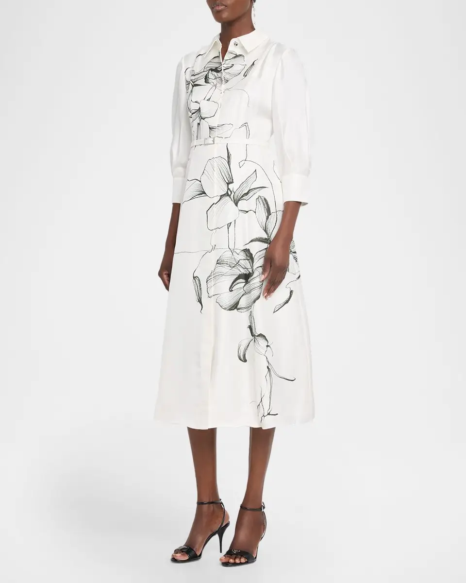 Jason Wu Collection Shadow Floral Silk Belted Midi Shirtdress | Thumbnail 4 Jason Wu Collection Shadow Floral Silk Belted Midi Shirtdress | Thumbnail 4
