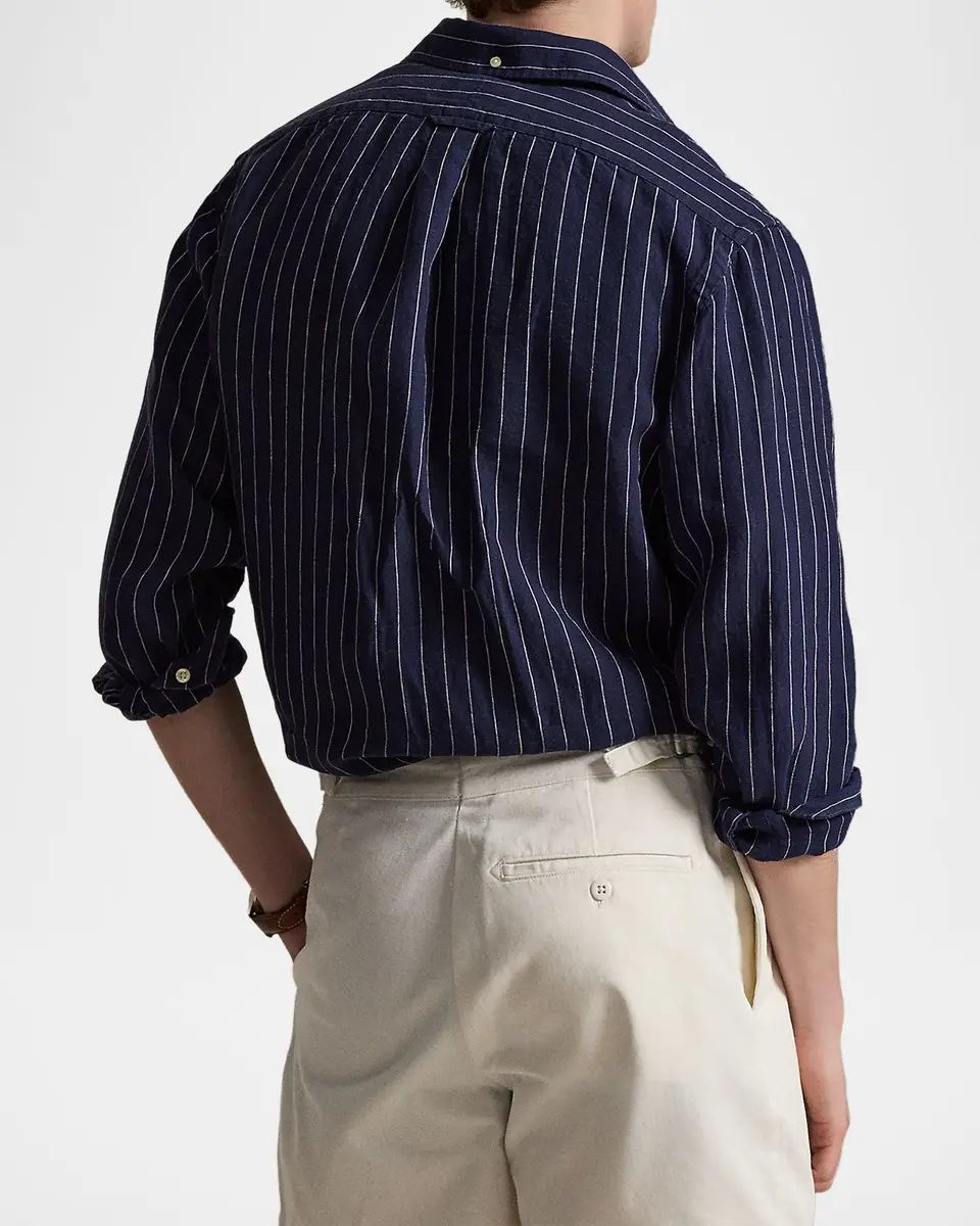 Polo Ralph Lauren Men's Slub Linen Hairline Stripe Button-Down Shirt | Thumbnail 3 Polo Ralph Lauren Men's Slub Linen Hairline Stripe Button-Down Shirt | Thumbnail 3