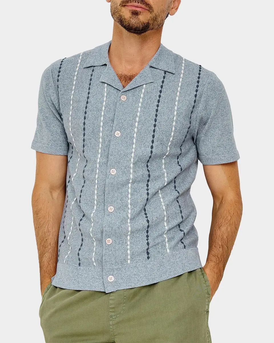 RAILS Men's Richie Knit Embroidered Stripe Short-Sleeve Shirt | Thumbnail 4