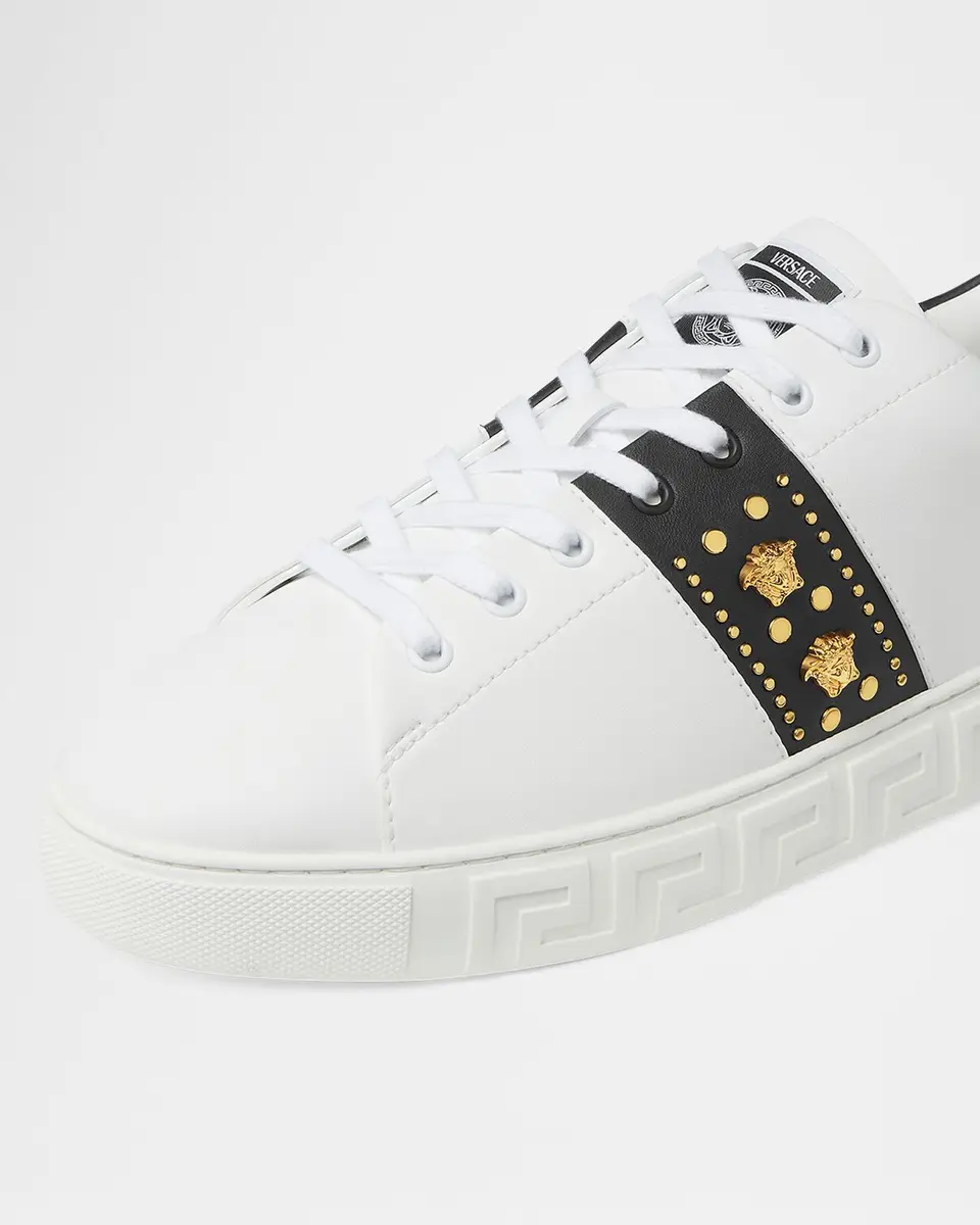 Versace Men's La Greca Leather Low-Top Sneakers | Thumbnail 3 Versace Men's La Greca Leather Low-Top Sneakers | Thumbnail 3