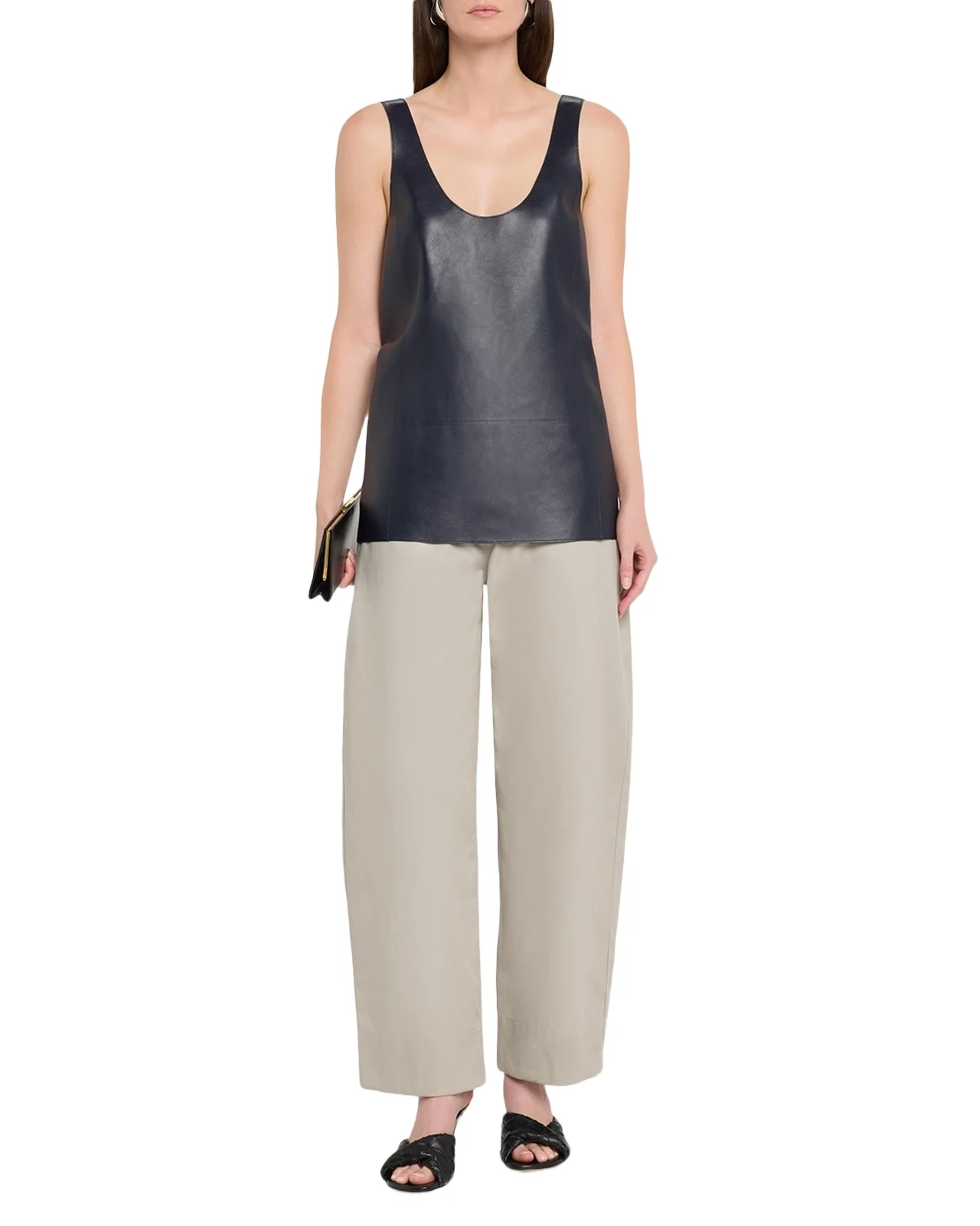Bottega Veneta Scoop-Neck Open-Back Leather Tank Top