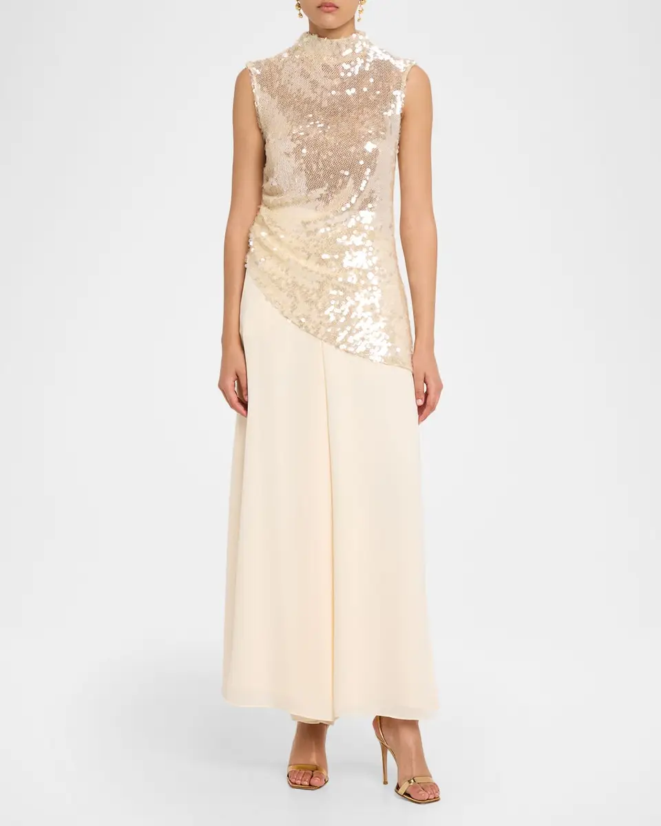 Lapointe Mock-Neck Sequined Mesh Asymmetric Top | Thumbnail 2 Lapointe Mock-Neck Sequined Mesh Asymmetric Top | Thumbnail 2