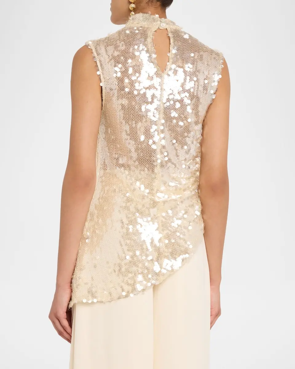 Lapointe Mock-Neck Sequined Mesh Asymmetric Top | Thumbnail 3 Lapointe Mock-Neck Sequined Mesh Asymmetric Top | Thumbnail 3