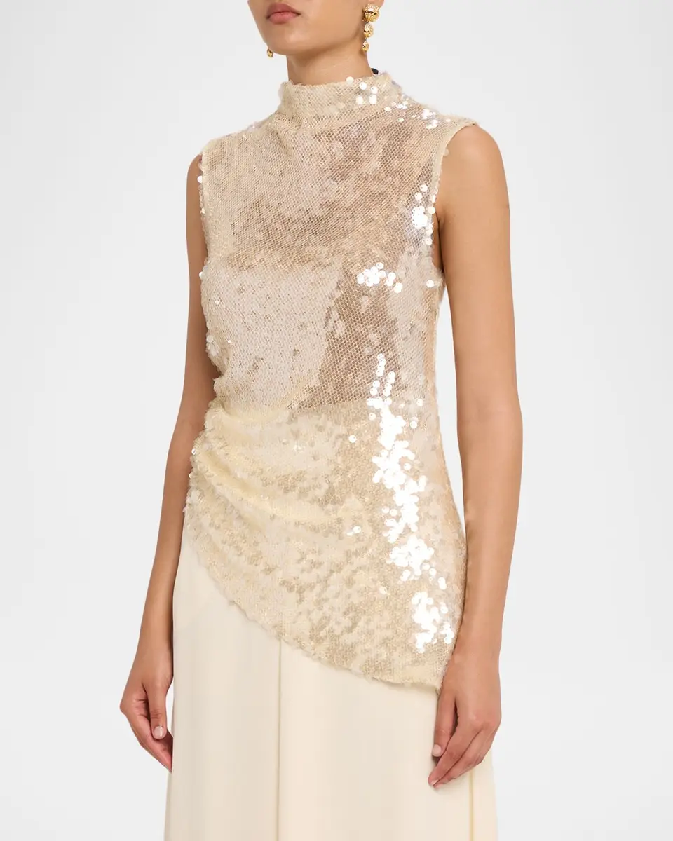 Lapointe Mock-Neck Sequined Mesh Asymmetric Top | Thumbnail 4 Lapointe Mock-Neck Sequined Mesh Asymmetric Top | Thumbnail 4