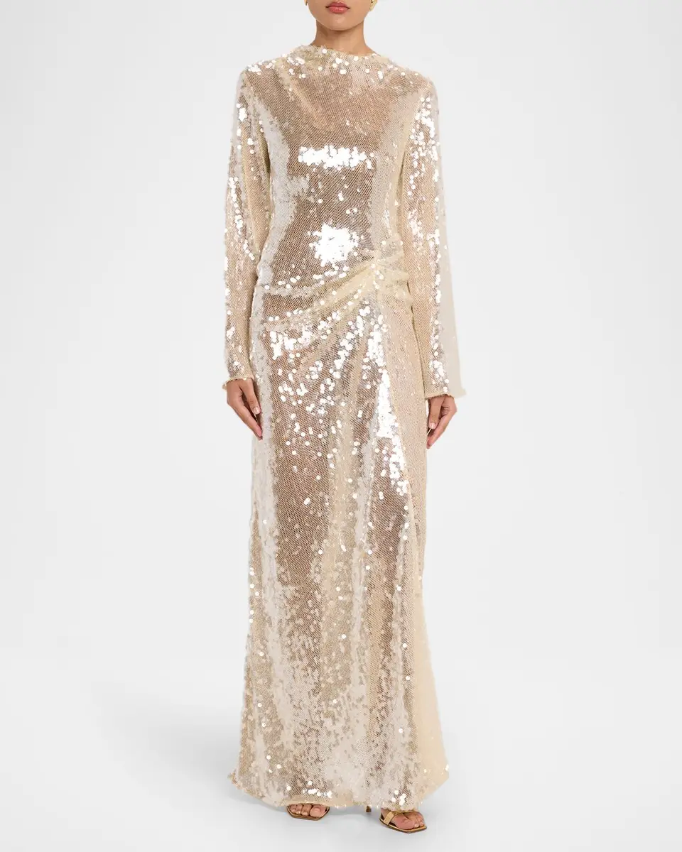 Lapointe Sequined Mesh Long-Sleeve Maxi Dress | Thumbnail 2