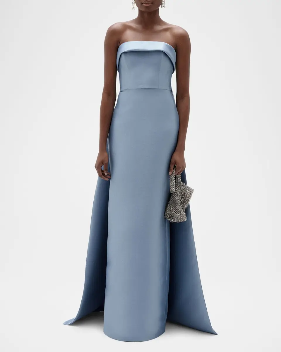 Amsale Strapless Column Gown with Detachable Cape | Thumbnail 2 Amsale Strapless Column Gown with Detachable Cape | Thumbnail 2