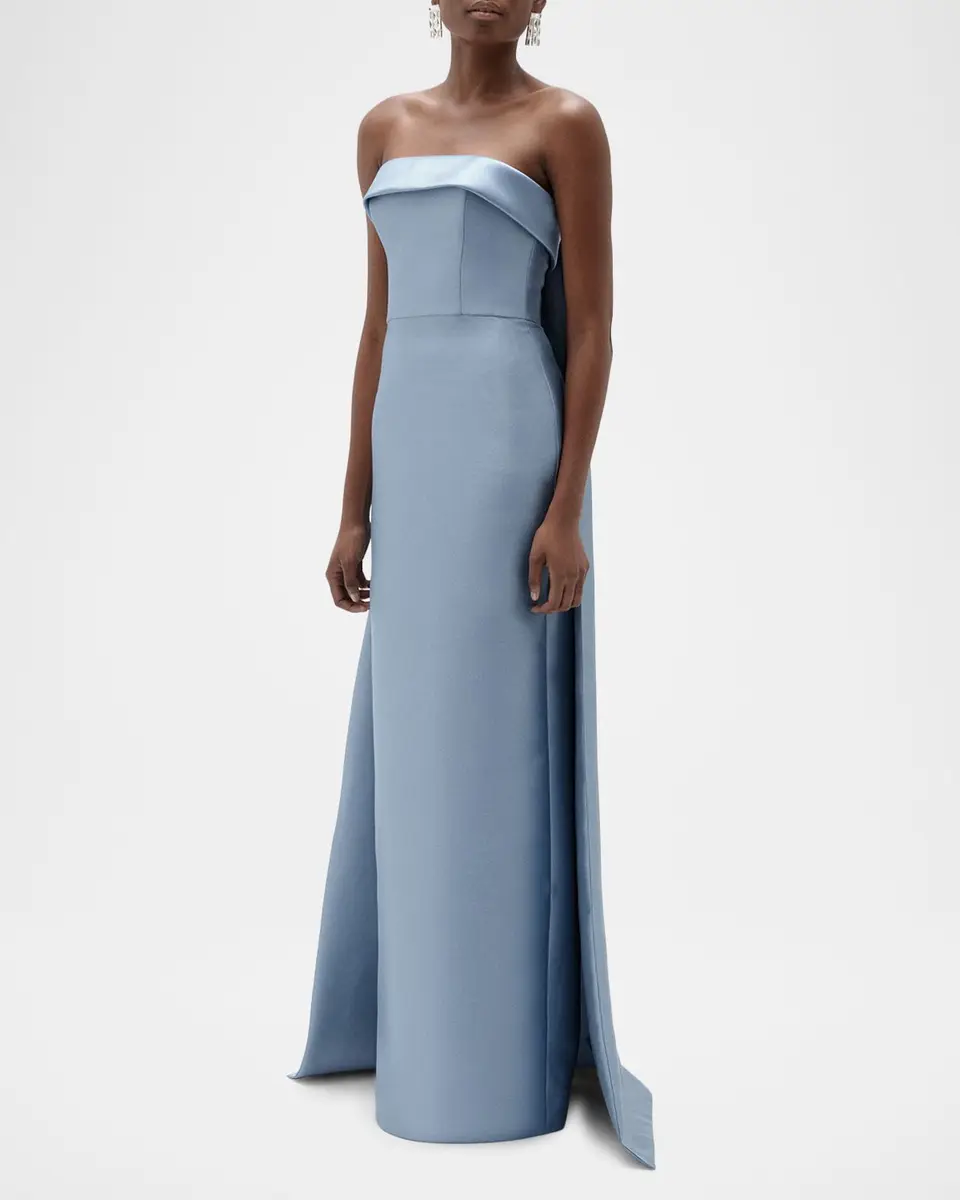 Amsale Strapless Column Gown with Detachable Cape | Thumbnail 6 Amsale Strapless Column Gown with Detachable Cape | Thumbnail 6