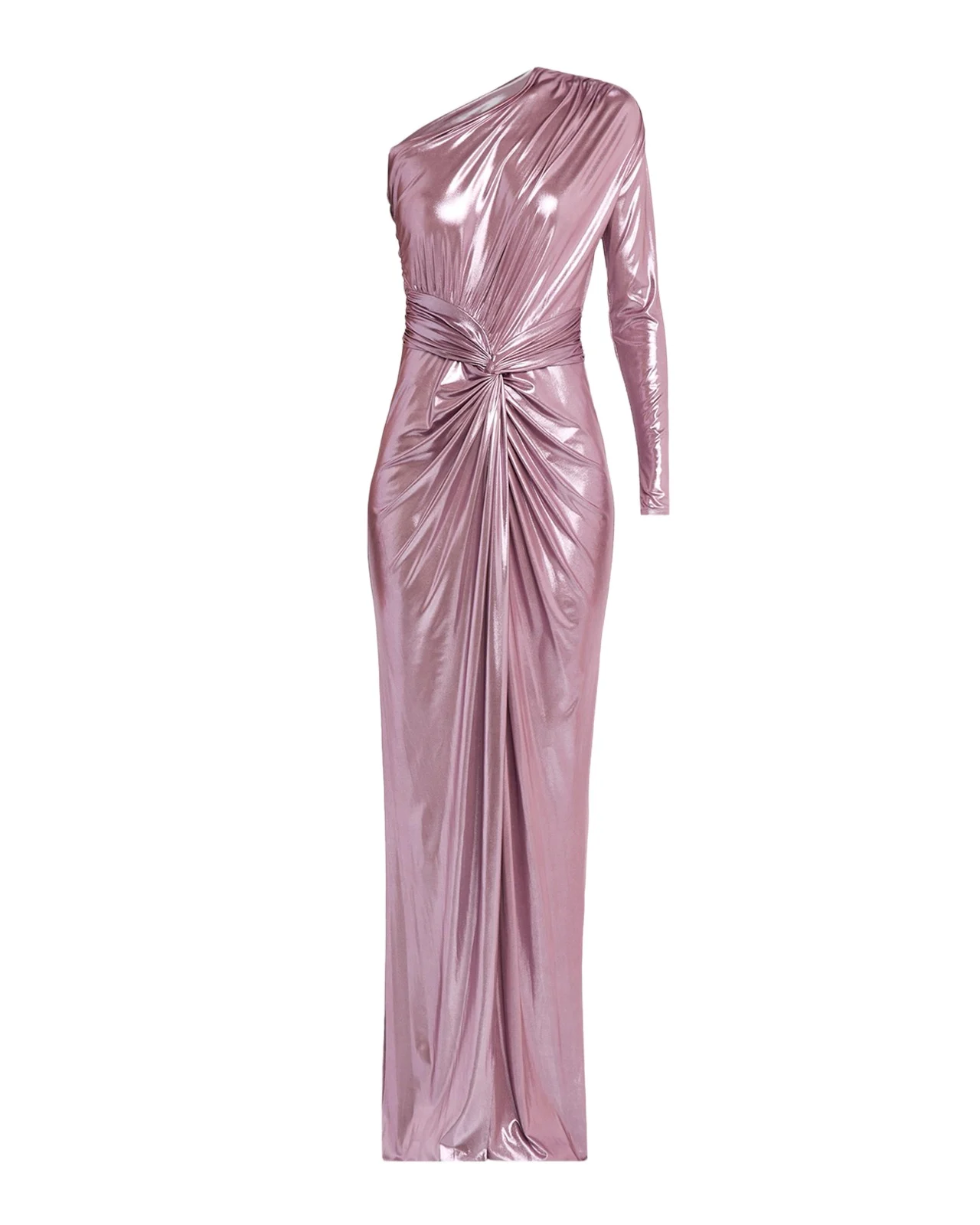 Lapointe One-Shoulder Twisted Metallic Coated Jersey Maxi Dress