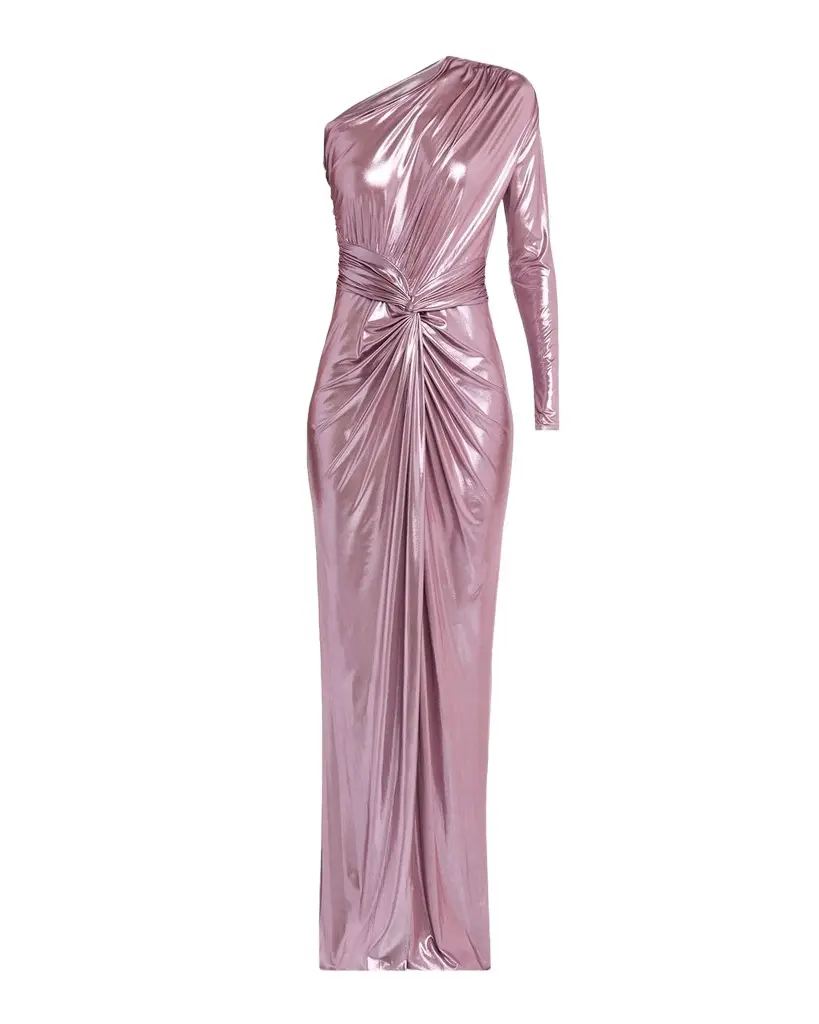 Lapointe One-Shoulder Twisted Metallic Coated Jersey Maxi Dress | Image 1 Lapointe One-Shoulder Twisted Metallic Coated Jersey Maxi Dress | Image 1