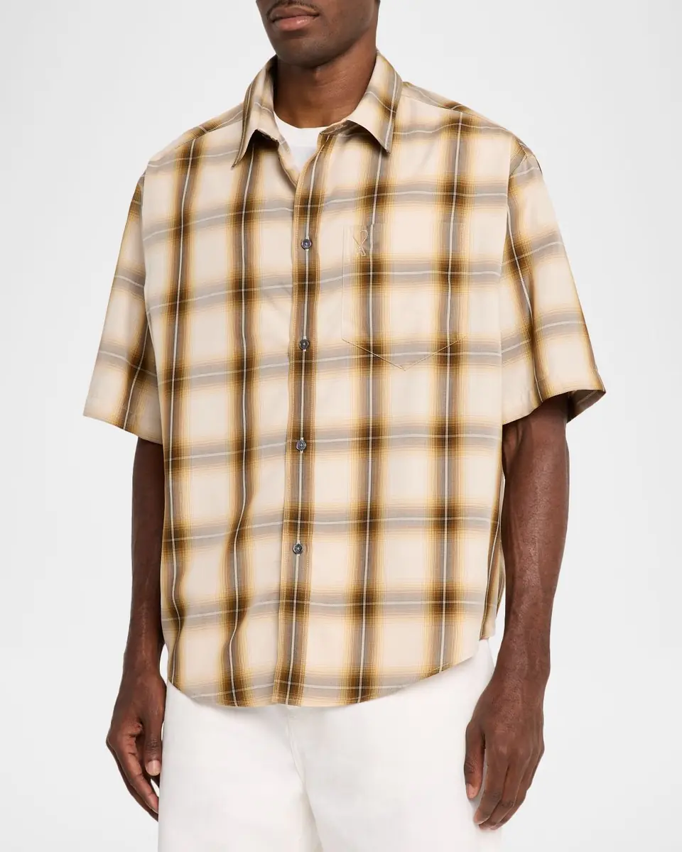 AMI PARIS Men's Ami De Coeur Boxy-Fit Plaid Short-Sleeve Shirt | Thumbnail 3 AMI PARIS Men's Ami De Coeur Boxy-Fit Plaid Short-Sleeve Shirt | Thumbnail 3