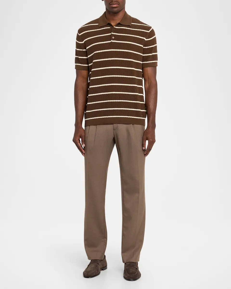 Simkhai Men's Calum Cotton and Silk Stripe Knit Polo Shirt | Thumbnail 2 Simkhai Men's Calum Cotton and Silk Stripe Knit Polo Shirt | Thumbnail 2