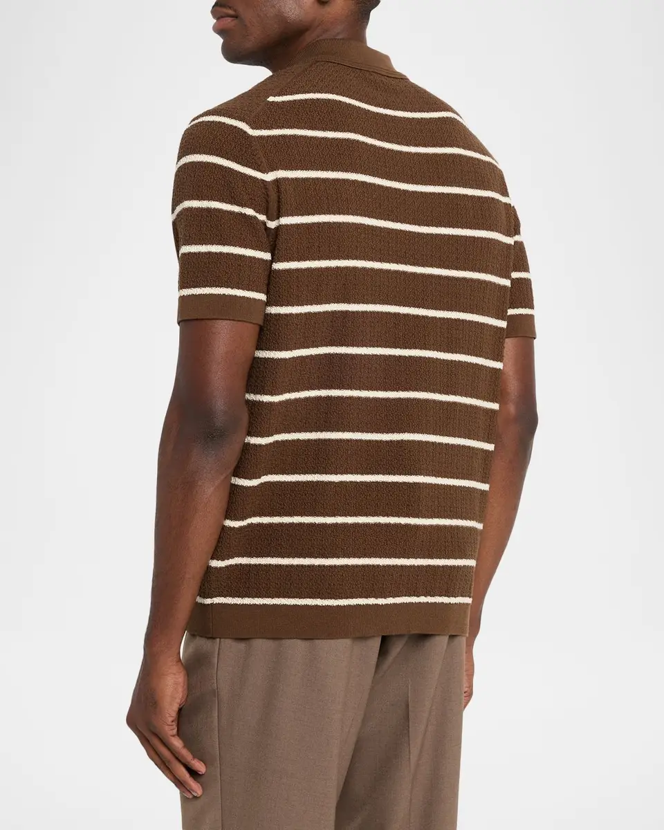 Simkhai Men's Calum Cotton and Silk Stripe Knit Polo Shirt | Thumbnail 3 Simkhai Men's Calum Cotton and Silk Stripe Knit Polo Shirt | Thumbnail 3