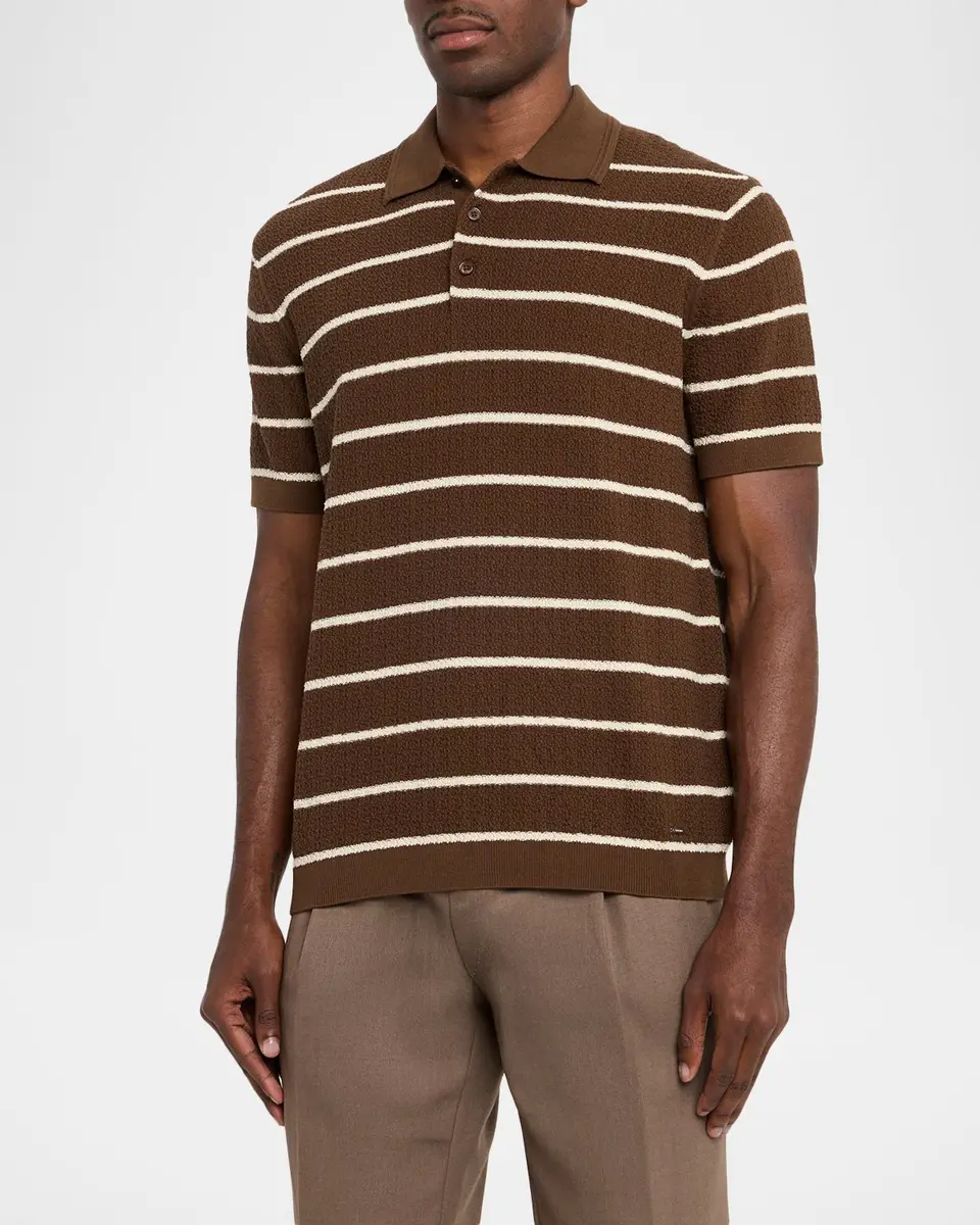 Simkhai Men's Calum Cotton and Silk Stripe Knit Polo Shirt | Thumbnail 4 Simkhai Men's Calum Cotton and Silk Stripe Knit Polo Shirt | Thumbnail 4