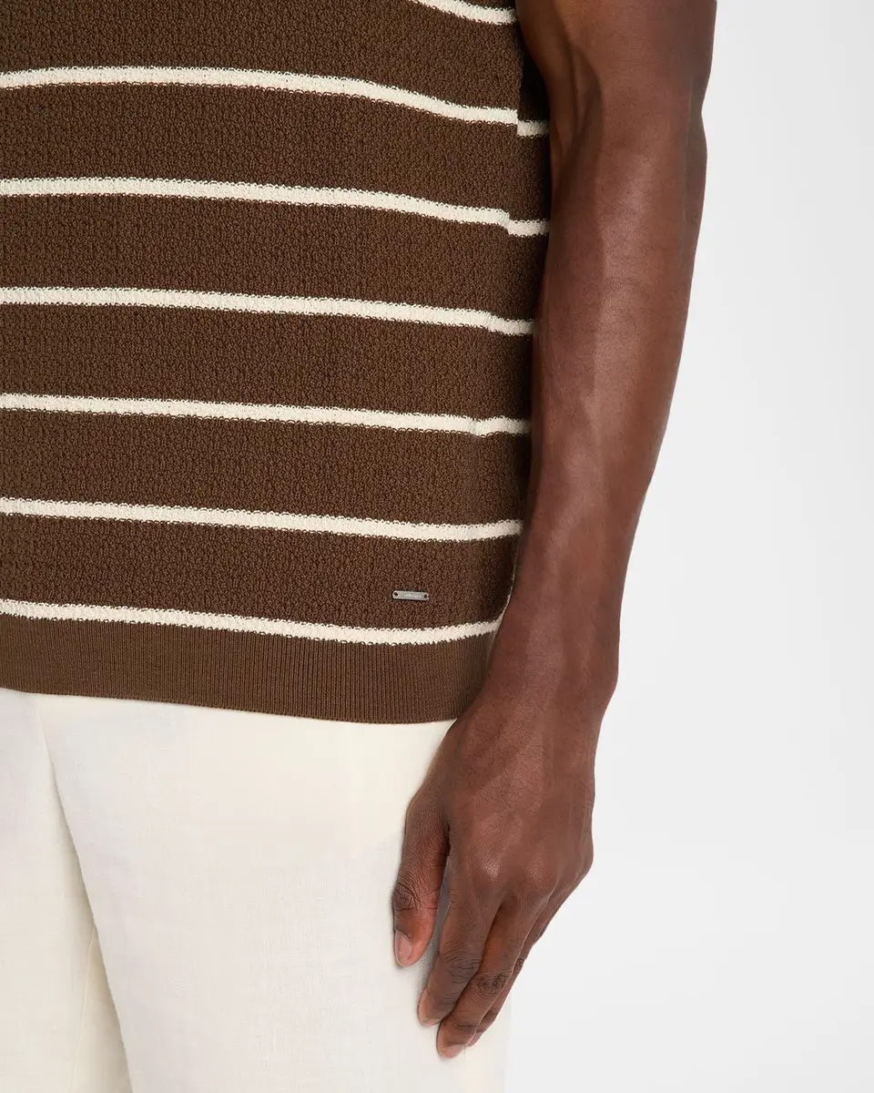 Simkhai Men's Calum Cotton and Silk Stripe Knit Polo Shirt | Thumbnail 5 Simkhai Men's Calum Cotton and Silk Stripe Knit Polo Shirt | Thumbnail 5